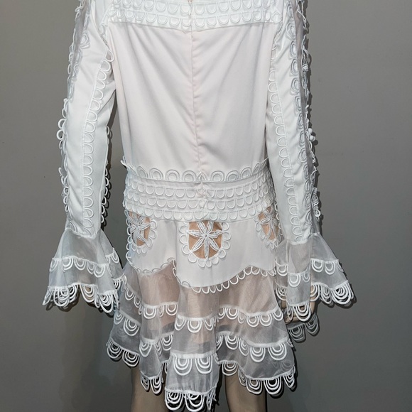 White Floral Lined Cut out Mini Dress L - Picture 6 of 10